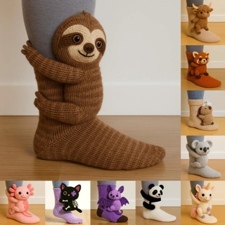 3D Malha Animais Bonito Meias Aconchegante Fuzzy Grosso Quente Pelúcia Kawaii Para Mulheres Adolescentes Crianças Casa I