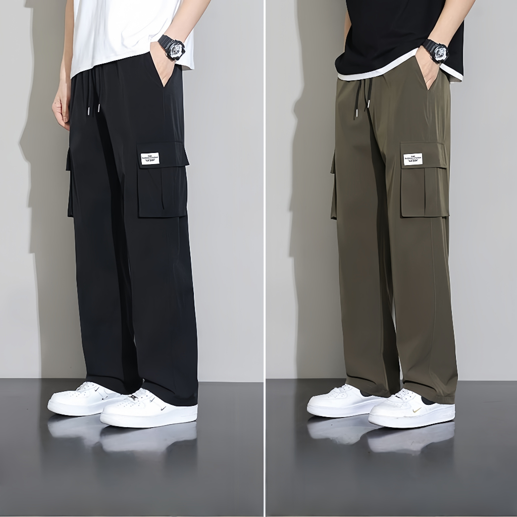กางเกงคาร์โก้ผู้ชายขากว้าง สไตล์ใหม่ สวมใส่สบาย เหมาะสำหรับใส่เล่นสนุกในทุกวัน