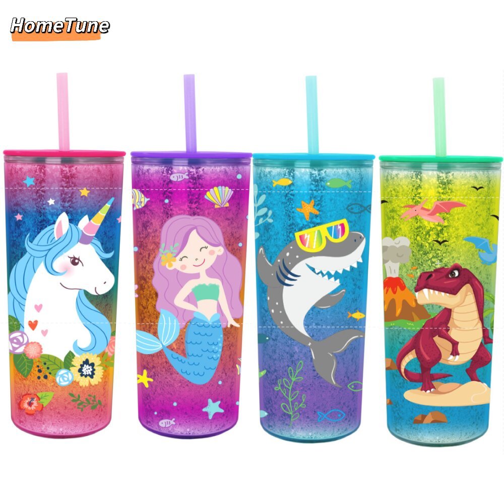 ขวดน้ํา ขวดนมพร้อมขวดฟาง bpa ฟรีขวดน้ําเด็กน่ารัก 21oz/591ml Cool Living Tall Cup Unicorn/ Mermaid/S