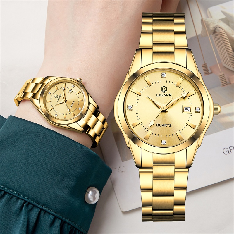 LICARR แบรนด์ชั้นนําแฟชั่นควอตซ์ส่องสว่างกันน้ําปฏิทินนาฬิกาผู้หญิง 7302