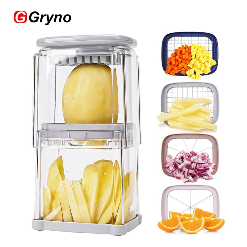 Gryno 4-in-1 เครื่องตัดผักอาหาร Chopper คอนเทนเนอร์ Multi-Functional เครื่องตัดผักผลไม้ Clicer เครื่องตัดมันฝรั่ง