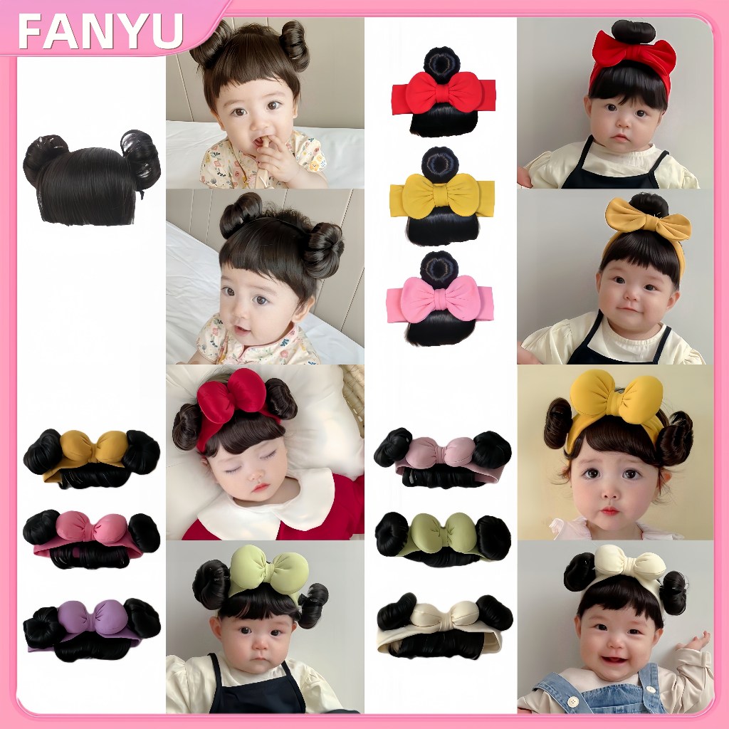 FANYU-แฟชั่นน่ารักเด็กเด็กวิกผมเด็กสาวโบว์วิกผม Hairband ทารกแรกเกิดเด็กวัยหัดเดินวิกผมหมวก Hairpiece คอสเพลย์ Headwear SGL