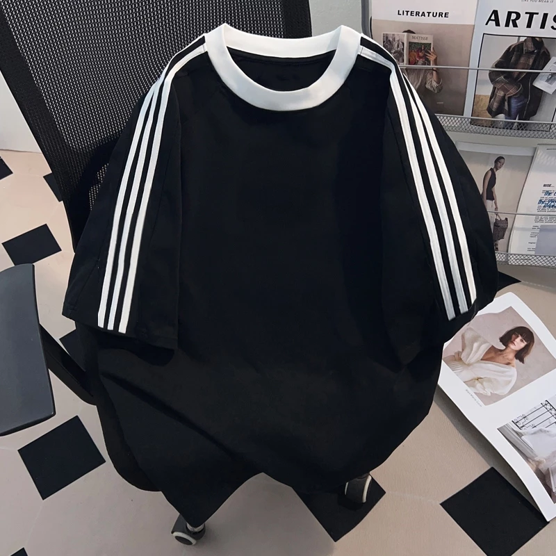 【พร้อมส่ง】🔥BCKR ลายสามแถบ สไตล์มินิมอล ผ้านุ่มสบาย เสื้อผญ เสื้🖤ชุดหน้าร้อน oversize คอกลม เสื้อ