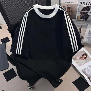 【พร้อมส่ง】🔥BCKR ลายสามแถบ สไตล์มินิมอล ผ้านุ่มสบาย เสื้อผญ เสื้🖤ชุดหน้าร้อน oversize คอกลม เสื้อ