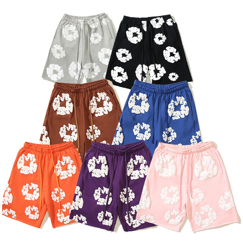 DENIM Kanye TEARS Same Style Cotton Blossom Full Print Foam พิมพ์กางเกงขาสั้นลําลองผู้ชายฤดูร้อนหลวม