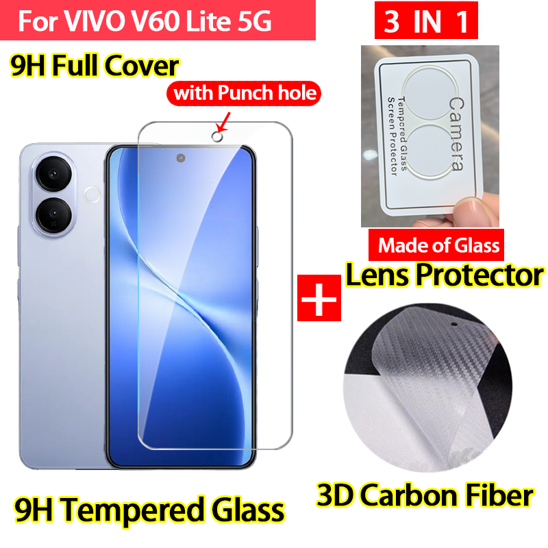ฟิล์ม Vivo V60 Lite กระจกนิรภัย Vivo V50 Lite 5G ฟิล์มกันรอยกระจกเต็มรูปแบบกระจกกล้องป้องกันเลนส์เคลือบความเป็นส่วนตัวกระจก 3D คาร์บอนไฟเบอร์ฟิล์มด้านหลัง