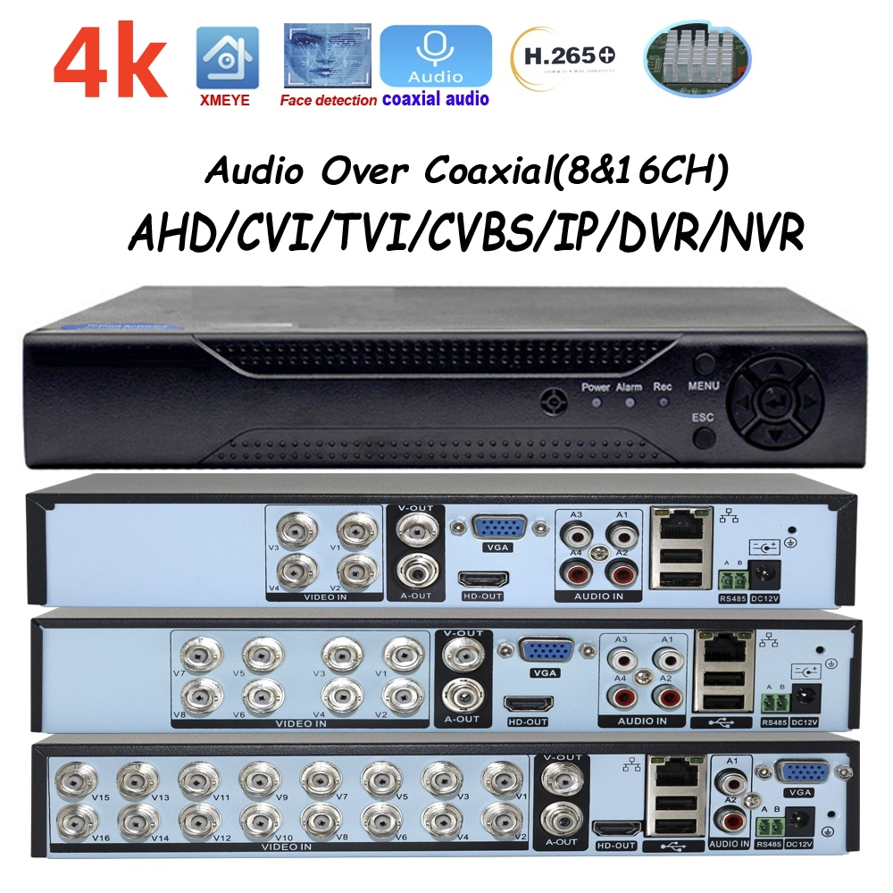 Xmeye เครื่องบันทึกวิดีโอเสียง Over Coaxial เสียง 4/8/16 ช่อง DVR 5M-N 1080P ระบบเฝ้าระวัง 5 In 1 AHD TVI CVI Analog IP