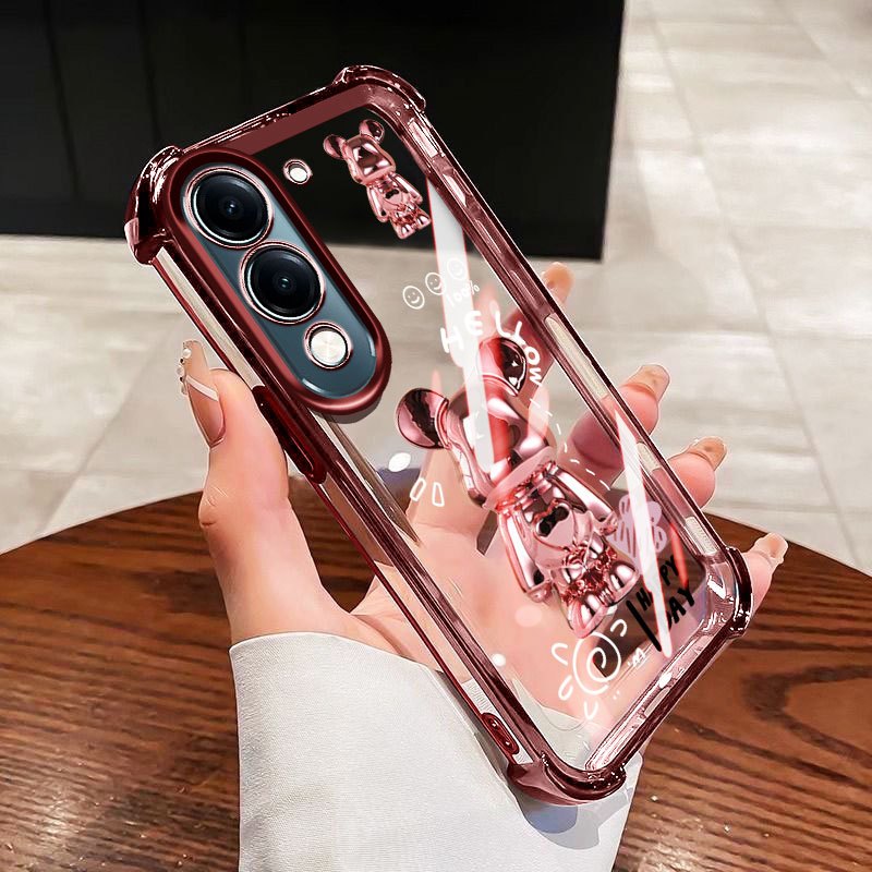 YBDปลอกสําหรับVivo Y31 5G Y21D 4G Y19S Y29 5G Y04 Y29S Y19E Y29 T4X 5G Gildedผีเสื้อหมีชุบไฟฟ้าAnti drop soft shell