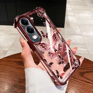 YBDปลอกสําหรับVivo Y31 5G Y21D 4G Y19S Y29 5G Y04 Y29S Y19E Y29 T4X 5G Gildedผีเสื้อหมีชุบไฟฟ้าAnti drop soft shell
