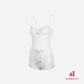 [SUMMER LUV] ส่งไวจากไทย สีดำ สีขาว สามสีเหล็กรองรับแถบแนวตั้งชุดว่ายน้ําชิ้นเดียวนักมวยชุดสองชิ้น