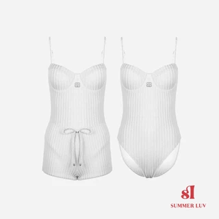 [SUMMER LUV] ส่งไวจากไทย สีดำ สีขาว สามสีเหล็กรองรับแถบแนวตั้งชุดว่ายน้ําชิ้นเดียวนักมวยชุดสองชิ้น