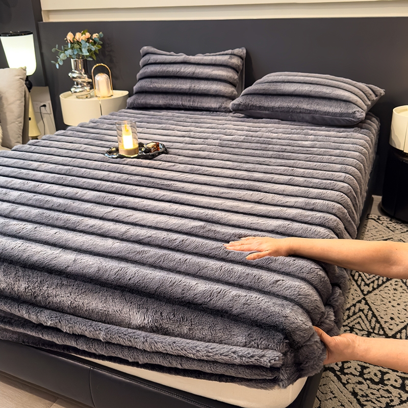 ผ้าปูที่นอนขนกระต่ายหนาขึ้นเดี่ยว/ซูเปอร์เดี่ยว/ราชินี/คิงไซส์ผ้าปูที่นอนหอพักเตียง Cadar ปลอกหมอน - รูปที่ 2