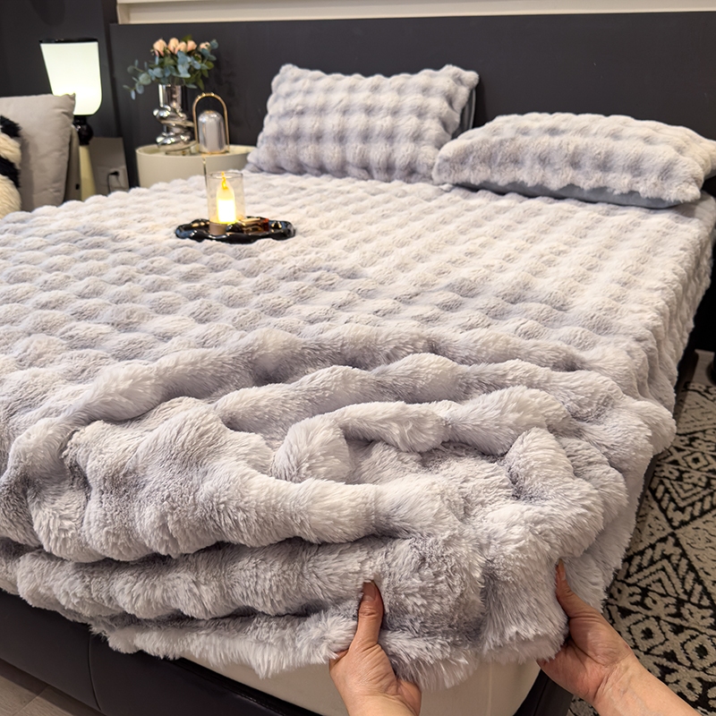 ผ้าปูที่นอนขนกระต่ายหนาขึ้นเดี่ยว/ซูเปอร์เดี่ยว/ราชินี/คิงไซส์ผ้าปูที่นอนหอพักเตียง Cadar ปลอกหมอน - รูปที่ 3