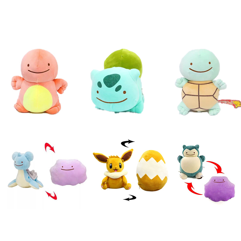 6 สไตล์ Pokemon อะนิเมะตุ๊กตา Reversible หมอนเบาะ Ditto เปลี่ยน Bulbasaur Eevee Squirtle Charmander 