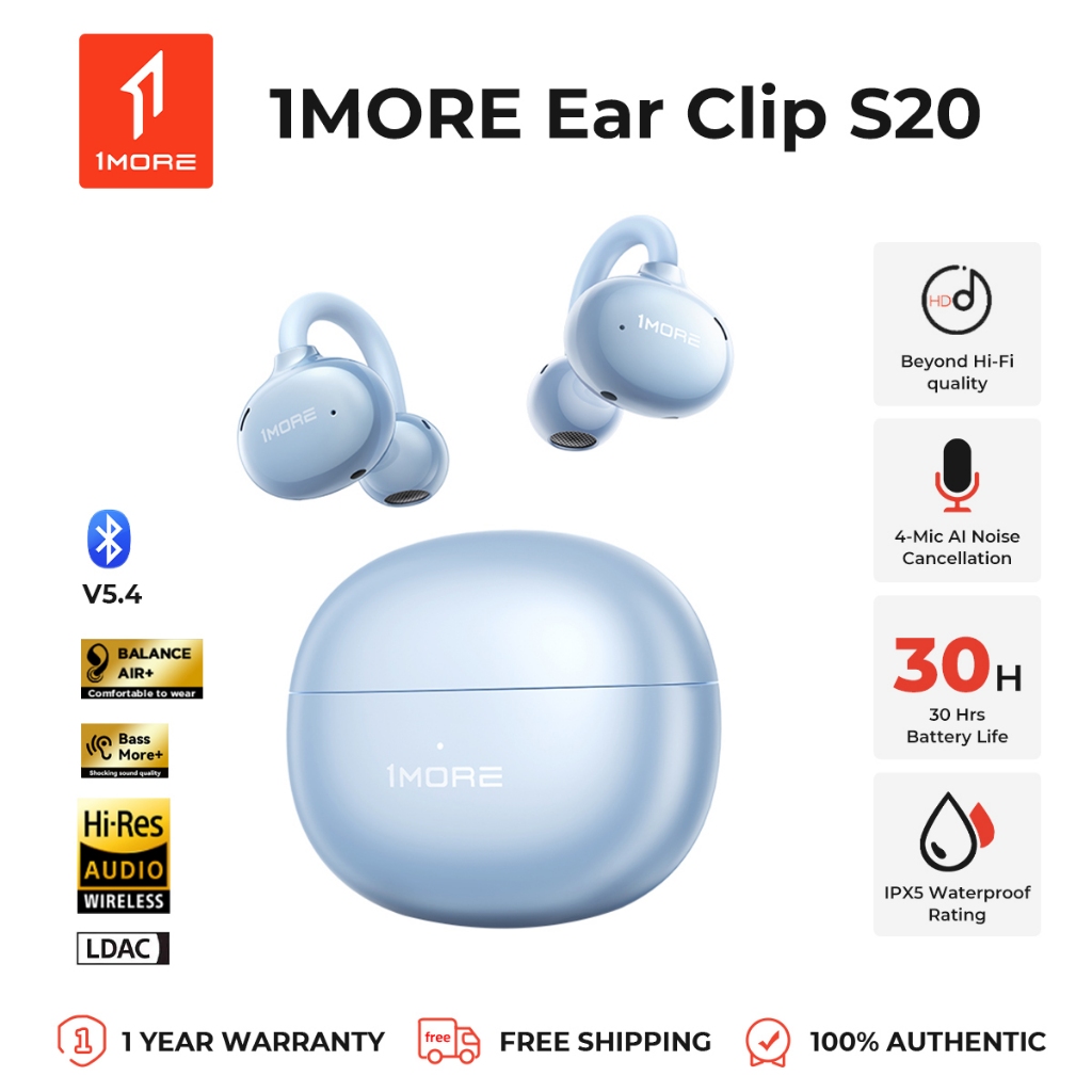 1MORE S20 หูฟังไร้สายแบบเปิดหู คล้องสบายไม่อึดอัด เสียงแน่นด้วยไดรเวอร์ 11 มม. โทรชัดด้วย AI ลดเสียง