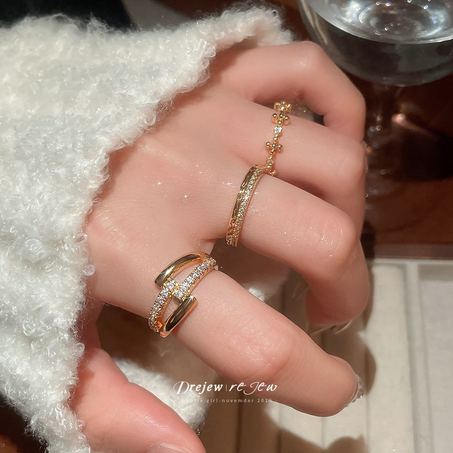 ชุดแหวนเรขาคณิตพร้อม rhinestones แบบ statement สไตล์หลากหลาย เครื่องประดับแฟชั่นสำหรับผู้หญิงและของขวัญพิเศษ