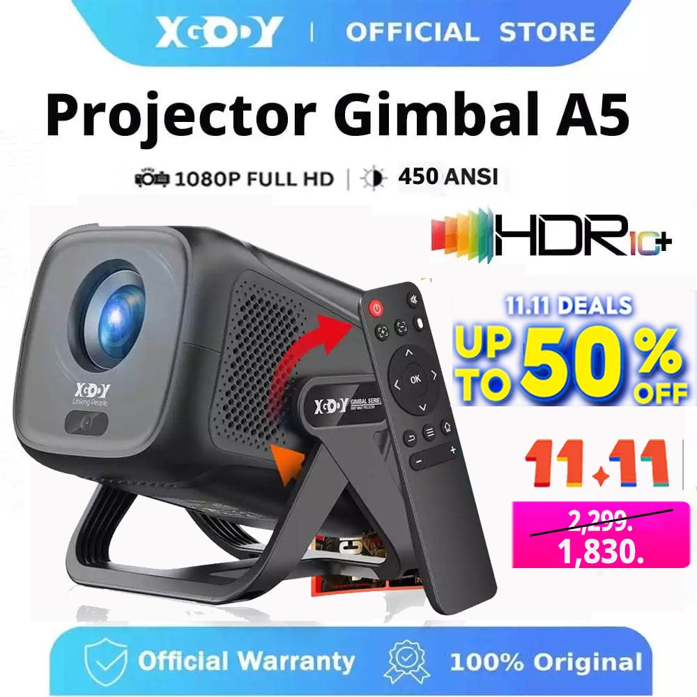XGODY 4K โปรเจคเตอร์ Gimbal A5 Android 11 Native 1080P Dual Wifi6 BT5.0 HY320PRO สำหรับโทรศัพท์และบ้