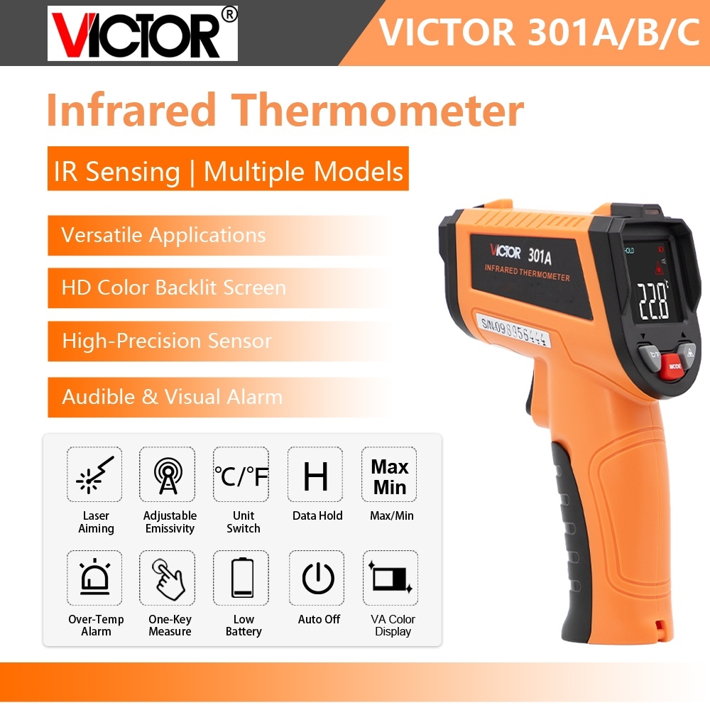 VICTOR VC301A/B/C เครื่องวัดอุณหภูมิเลเซอร์ -50 ℃ -950 ℃