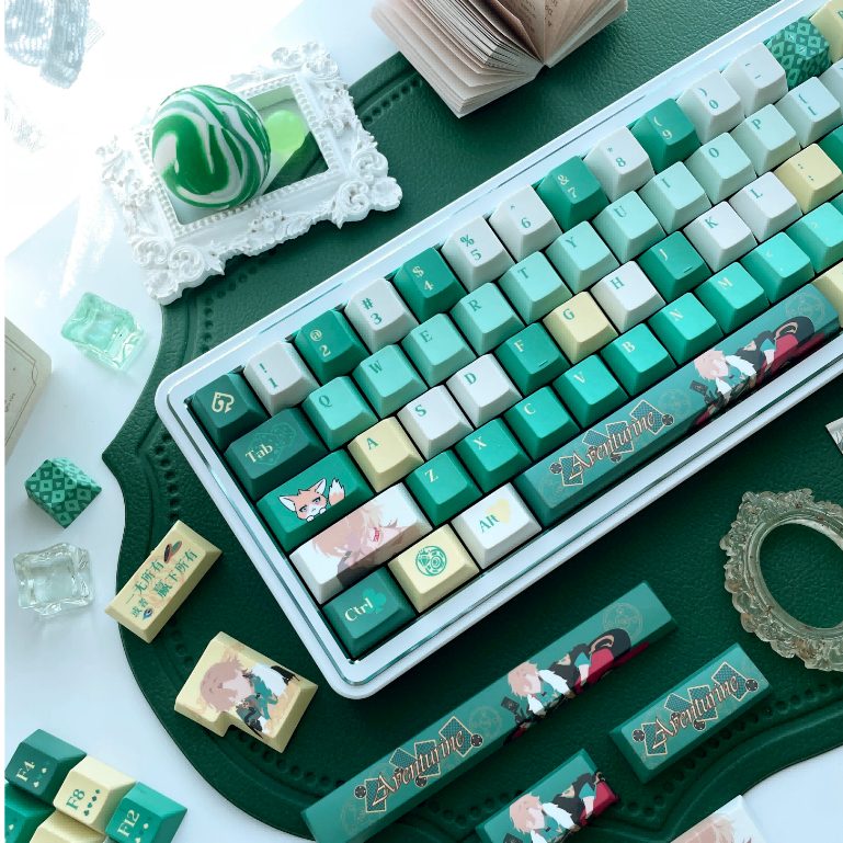 Aventurine Keycaps PBT Cherry Profile สีเขียว Keycaps ชุดสําหรับ 7U Alice Mechanical Keyboard