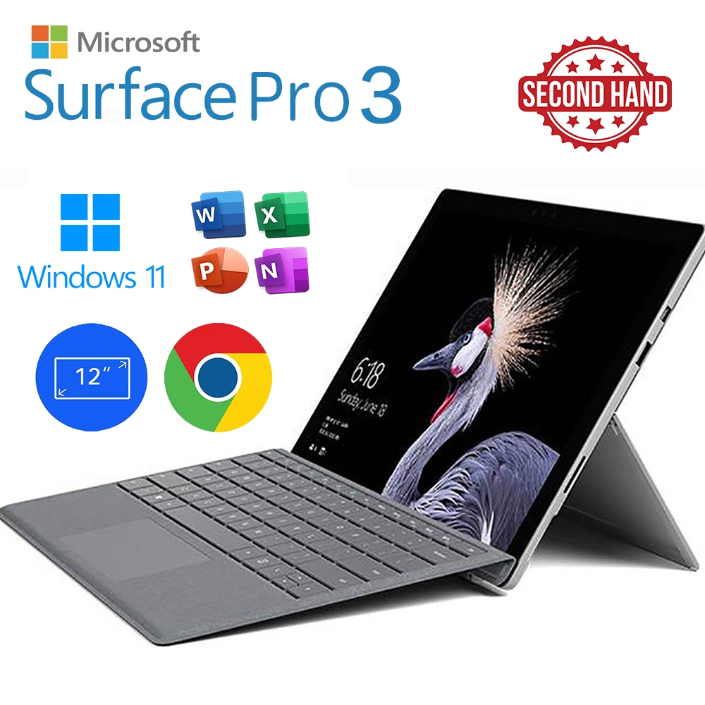 แท็บเล็ตแล็ปท็อป Microsoft Surface Pro 3 มือสอง - Intel Core i7 i5 8GB RAM 256GB SSD Windows 11 2-in