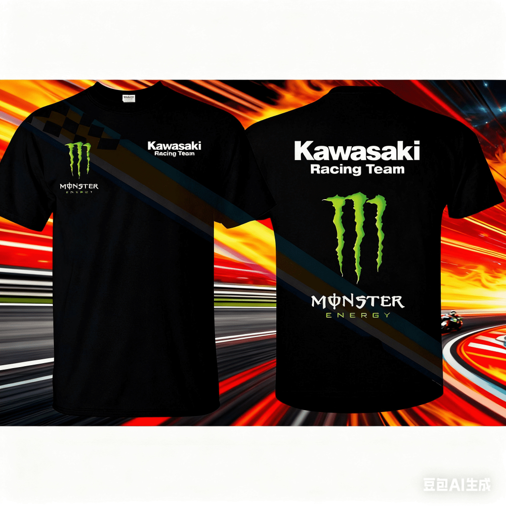 Premium Cotton Crew - Neck T - Shirt with Cool Kawasaki Racing Team & Energy Graphics, กีฬาอินเทรนด์ - Inspired Tee