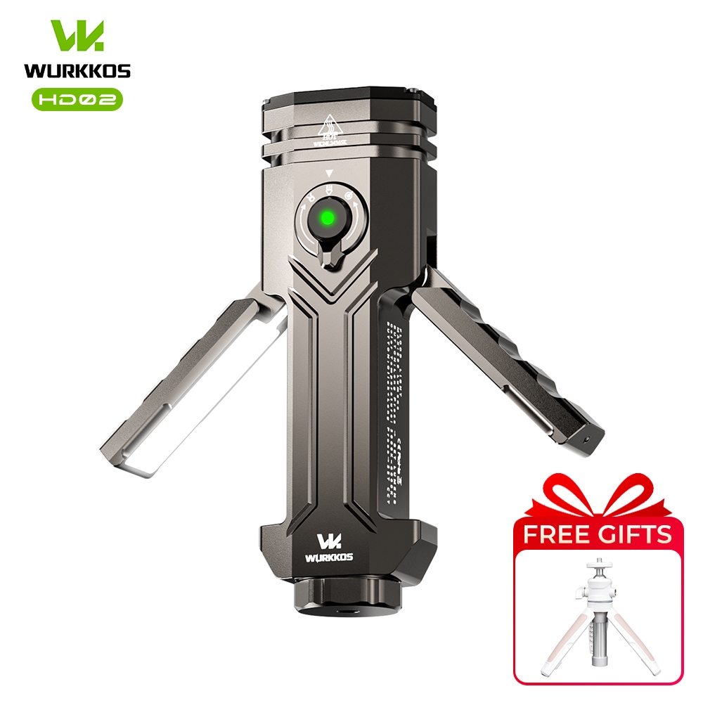 Wurkkos HD02 | ไฟฉายพับ Quad-Beam 3200 ลุมEns, สปอตไลท์/แสงม่วง/เลเซอร์เขียว และโหมดพาวเวอร์แบงค์