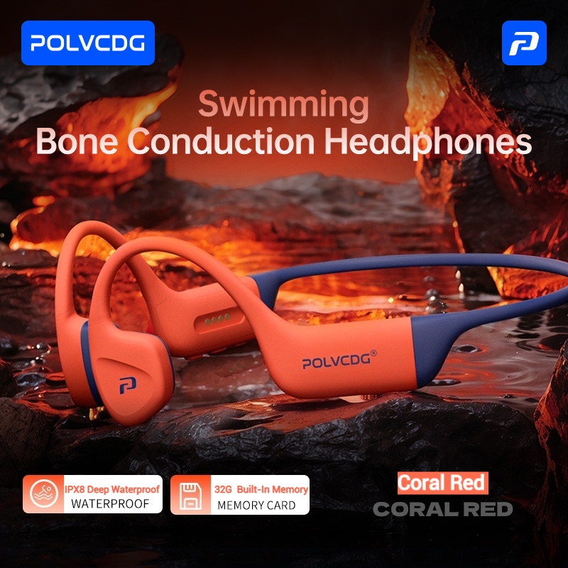 Polvcdg-x16 IPX8 กันน้ํา Bone Conduction ว่ายน้ําชุดหูฟังซิลิโคนเหลว 32G หน่วยความจําบลูทูธ 5.4 ชุดหูฟังกีฬาพร้อมไมโครโฟน