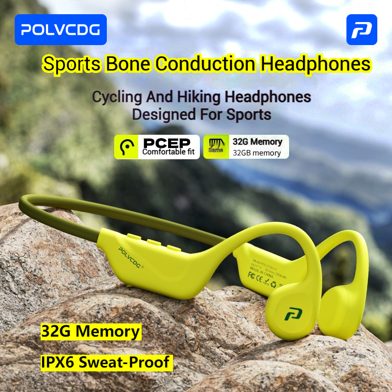 Polvcdg-x1-【32G/ไม่มีการ์ดหน่วยความจำ】กีฬา Bone Conduction หูฟังบลูทูธ 5.4IPX6 Sweatproof วิ่ง/ฟิตเนส/โยคะ/ขี่จักรยานกีฬาสีหูฟังพร้อมไมโครโฟน