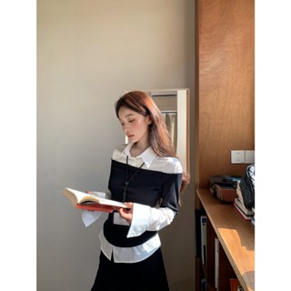 การออกแบบสีคมชัดเย็บปกแขนยาวด้านบนของผู้หญิงฤดูใบไม้ร่วงสลิม…