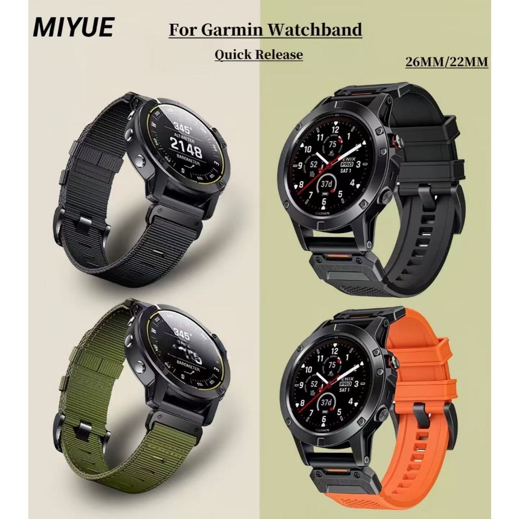 ผ้าใบสําหรับ Garmin Fenix E/8/7X/6X/Tactix8 สายนาฬิกา Forerunner 970/965/955/265 ซิลิโคน Quick Release Band สําหรับ Instinct 3/2X เปลี่ยนสร้อยข้อมือ Garmin นาฬิกาสายรัดข้อมือ