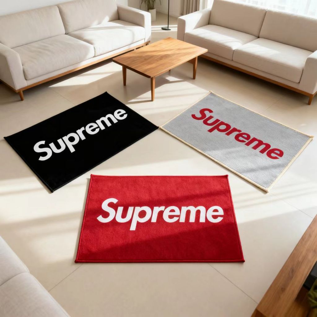พรมเช็ดเท้า Supreme พรมกันลื่นทางเข้าบ้าน พรมห้องนั่งเล่น พรมโรงยิม พรมโรงรถ พรมปูพื้นซักได้ พรมตกแต่งสไตล์สตรีท พรมขนสั้นคริสตัล พรมราคาถูก