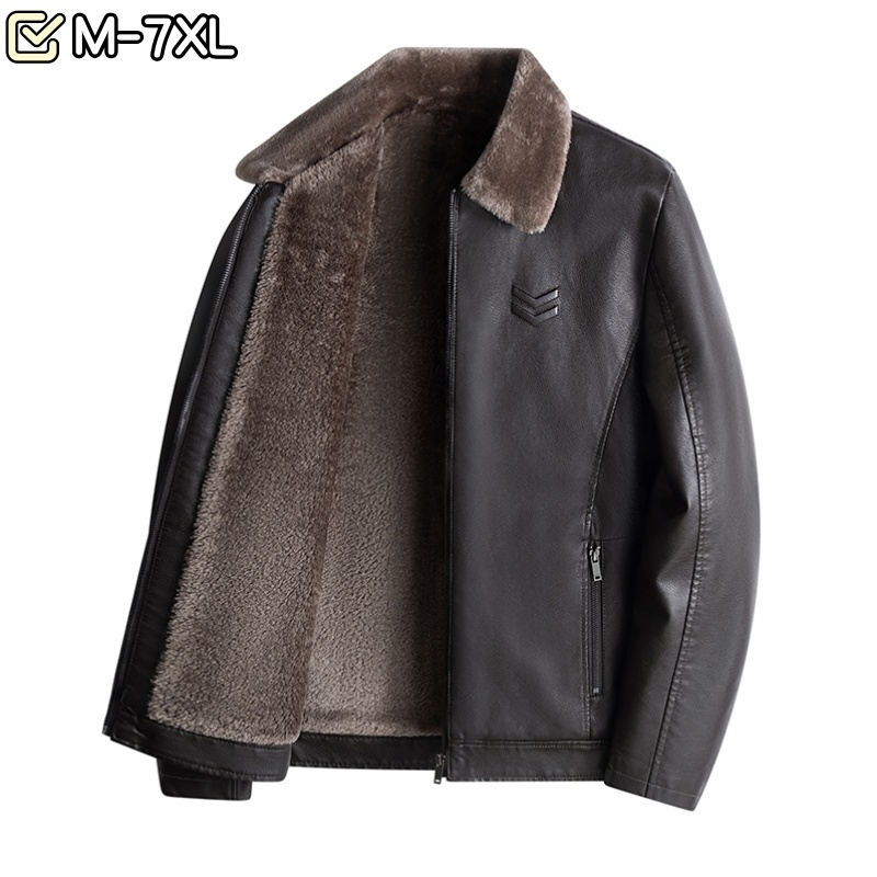 แจ็คเก็ตหนังหนาสำหรับผู้ชาย แบบมีขนแกะข้างใน เพื่อความอบอุ่นในฤดูหนาว ไซส์ M-5XL น้ำหนักรวม 40-105 กก.