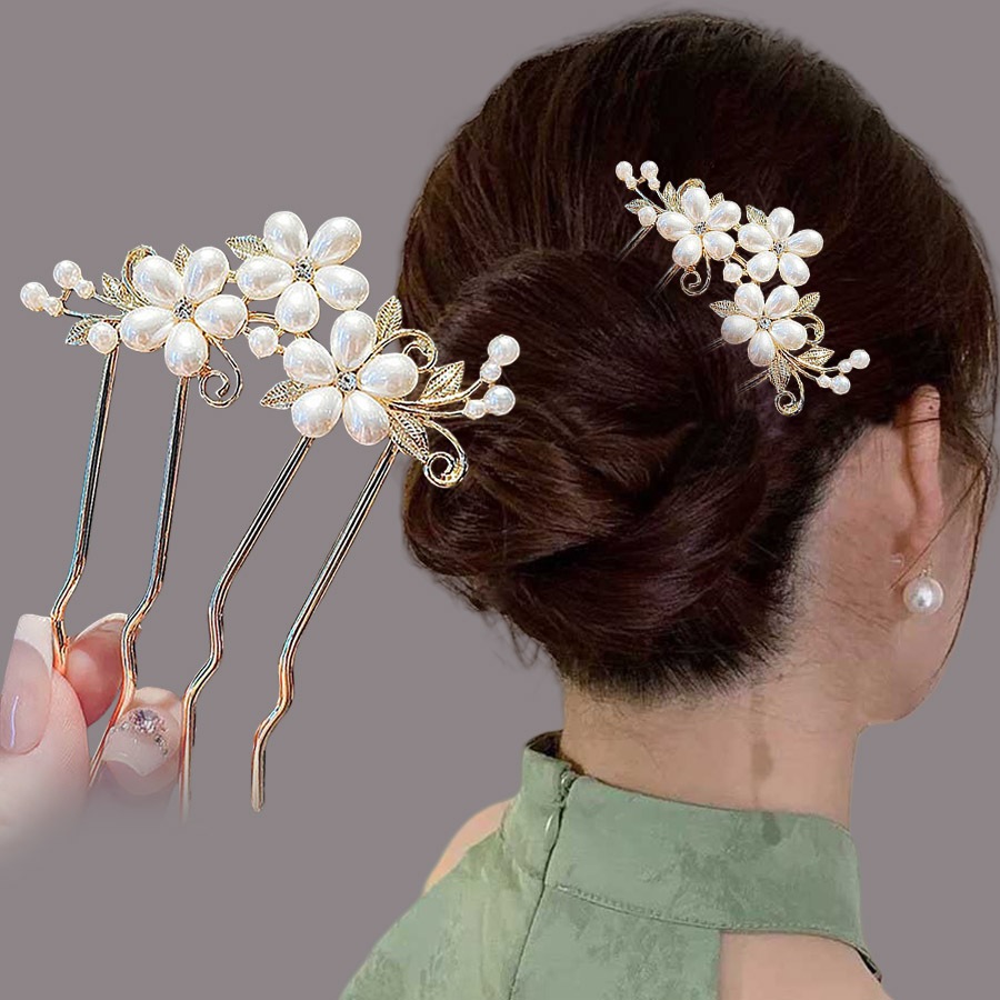 หวีผมและปักผมแบบคลาสสิก Retro French Wave ทำจากโลหะผสมตกแต่งด้วยPearl ดอกไม้ เพื่อเสริมความสวยงามให้แก่เส้นผมของคุณ