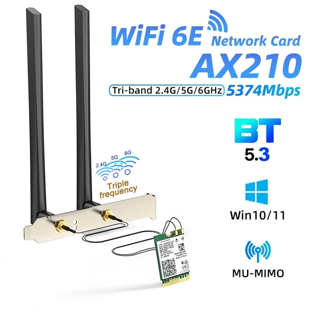 WiFi6E AX210 WiFi Card 5374M บลูทูธ 5.3 อะแดปเตอร์สําหรับ Intel AX210NGW 802.11ax เสาอากาศสําหรับ PC