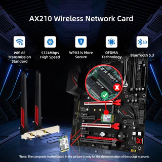 WiFi6E AX210 WiFi Card 5374M บลูทูธ 5.3 อะแดปเตอร์สําหรับ Intel AX210NGW 802.11ax เสาอากาศสําหรับ PC