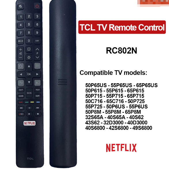 สําหรับ TCL TV Remote RC802N - สําหรับ 49C2US, 65C2US, 75C2US, 43P20US, 50P20US TV