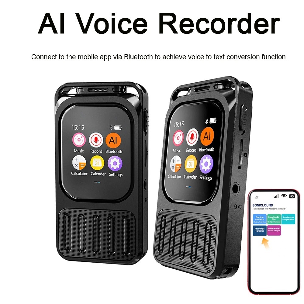 V78 AI Recorder Blue tooth Connect App Voice Record Speech-to-Text & Summarization Touchable Screen 