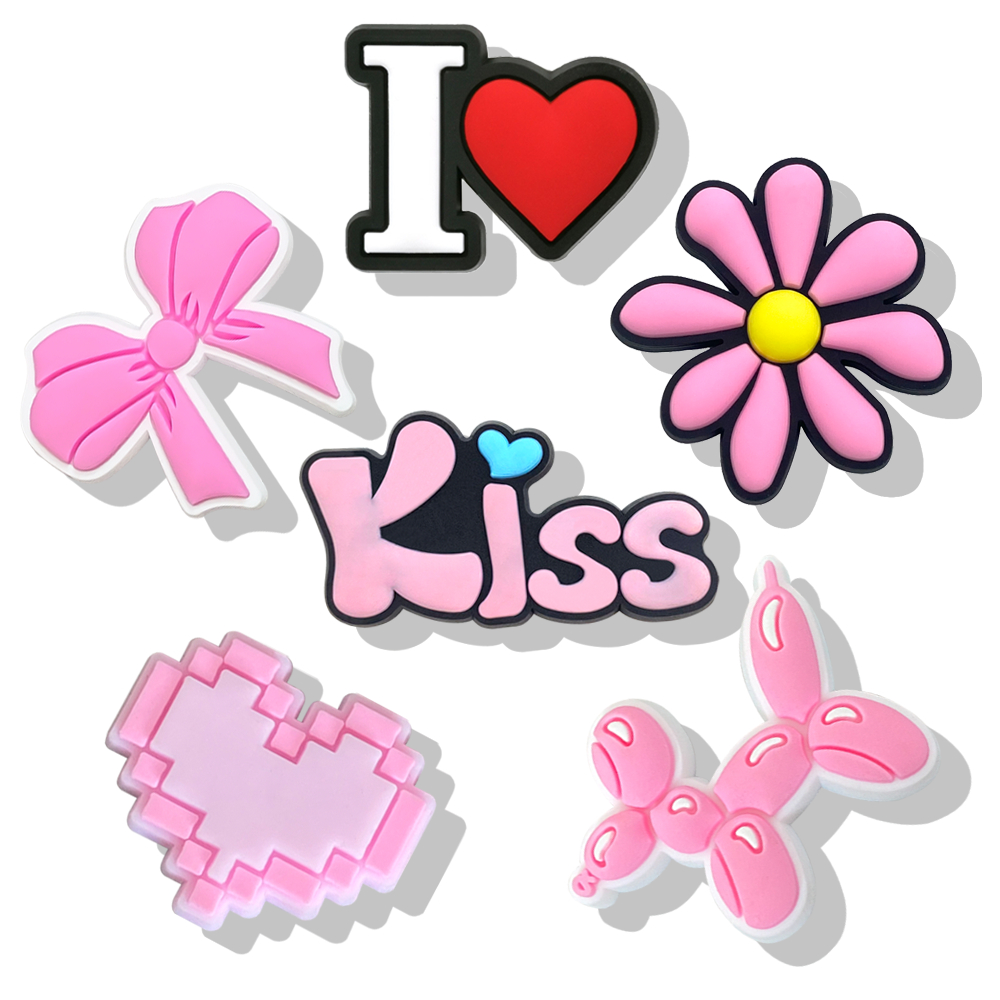 MEIDJ Shoe Charms 6 ชิ้น อุปกรณ์ตกแต่งรองเท้า PVC สีชมพู