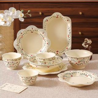 Molly Preferred French Retro Matte Ceramic Tableware High-value Flower Breakfast Bowl Salad Dessert Plate Noodle Microwave Available