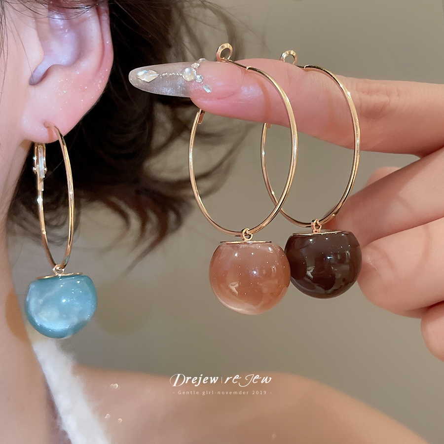 Dreejew ต่างหูเรซิ่นลูกปัด Hoop สไตล์มินIMALIST หลายสี ทองtone แฟชั่น และเป็นของขวัญที่สวยงาม