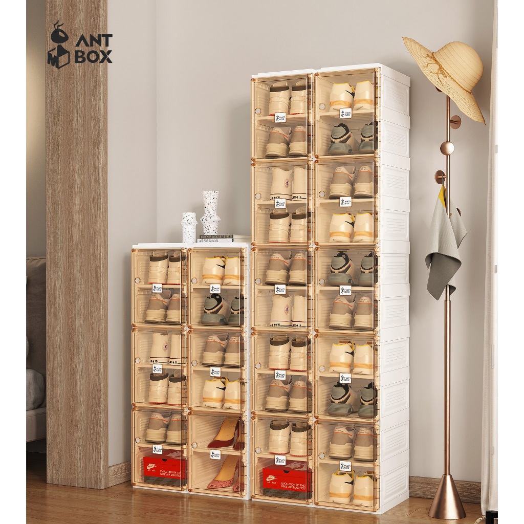 ANTBOX [พร้อมส่ง !! ] กล่องใส่รองเท้า-ตู้ใส่รองเท้า ติดตั้งง่าย พับเก็บได้ ประตูแม่เหล็ก แข็งแรงทนทา