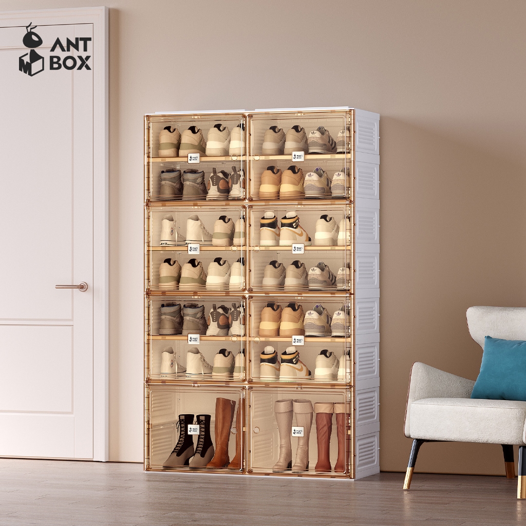 ANTBOX [พร้อมส่ง !! ] ตู้รองเท้า ใส่รองเท้าบูทได้ 2 แถว 7 ชั้น 28 คู่  ติดตั้งง่าย พับเก็บได้ มีหลายช่องเก็บ ประตูแม่เหล็ก แข็งแรงทนทาน กันน้ำกันแดด