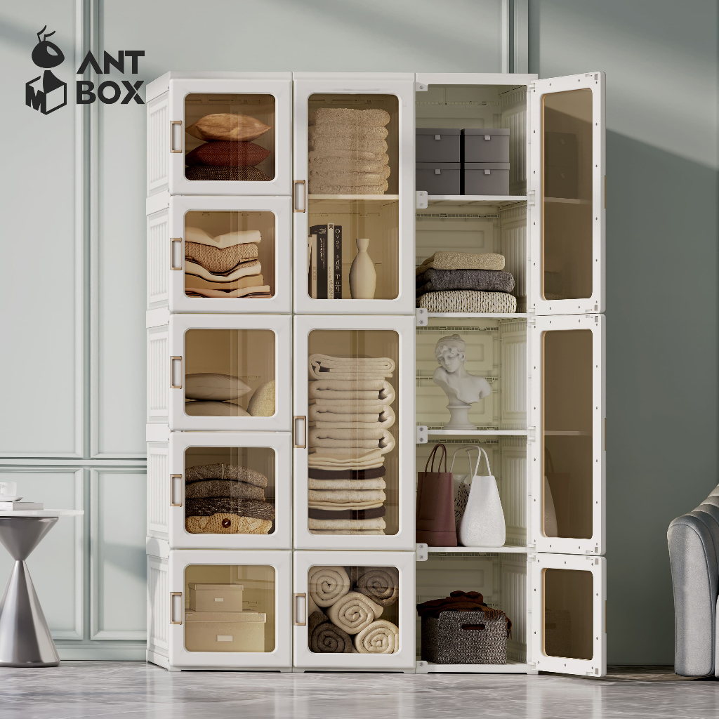 ANTBOX [พร้อมส่ง!! ] ตู้เสื้อผ้า 14 ช่อง 890L ประตูใสโปร่งแสงมองเห็นด้านในได้ สไตล์โมเดิร์น เหมาะกับ