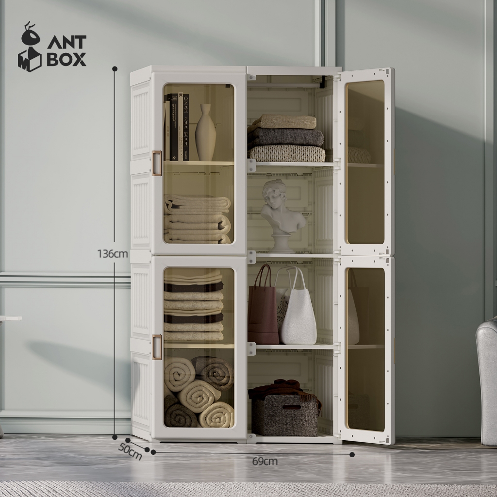 ANTBOX ตู้เสื้อผ้า 8 ช่อง 470L ติดตั้งง่าย ประตูใสโปร่งแสงมองเห็นด้านในได้ สไตล์โมเดิร์น เหมาะกับการ