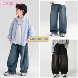 honeywears⚡พร้อมส่ง⚡กางเกงยีนส์เด็กผู้ชาย กางเกงยีนส์ขายาวสำหรับเด็ก สไตล์เกาหลี ขายาวทรงตรง เหมาะทั้งฤดูใบไม้ผลิและฤดูใบไม้ร่วง ไซส์ 110-160