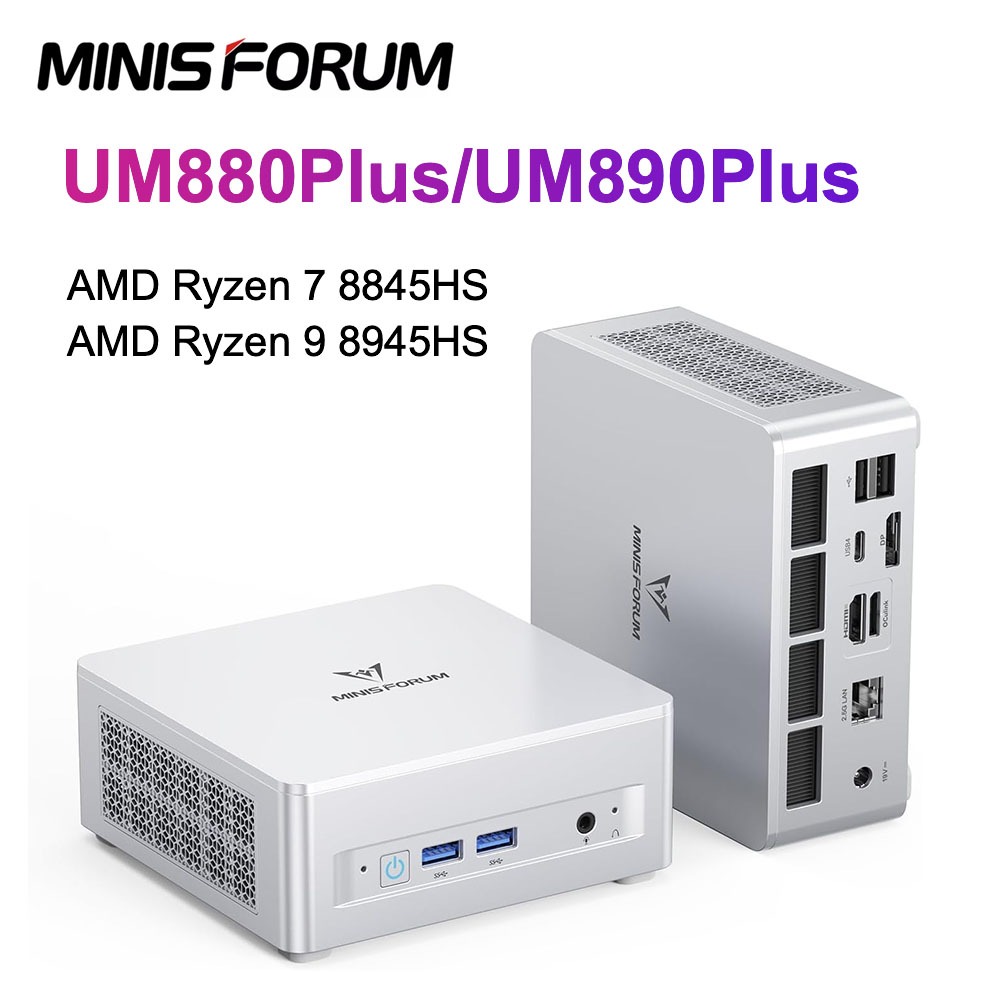 MINISFORUM UM880Plus/UM890Plus Mini PC AMD R7 8845HS/R9 8945HS DDR5 PCIe4.0 SSD Triple Display OCuLi