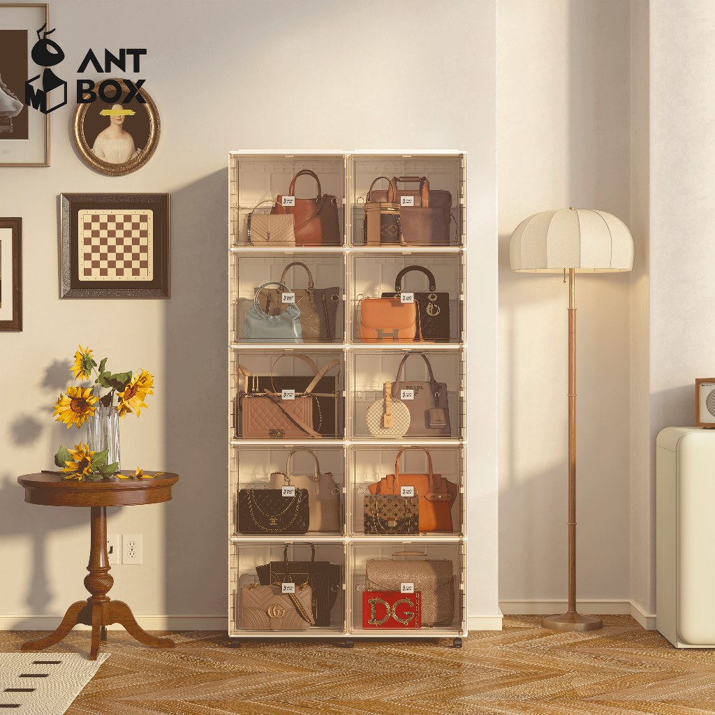 ANTBOX ตู้เก็บกระเป๋า 10  ช่อง ติดตั้งง่าย พับเก็บได้ มีหลายช่องเก็บ ประตูแม่เหล็ก แข็งแรงทนทาน กันน