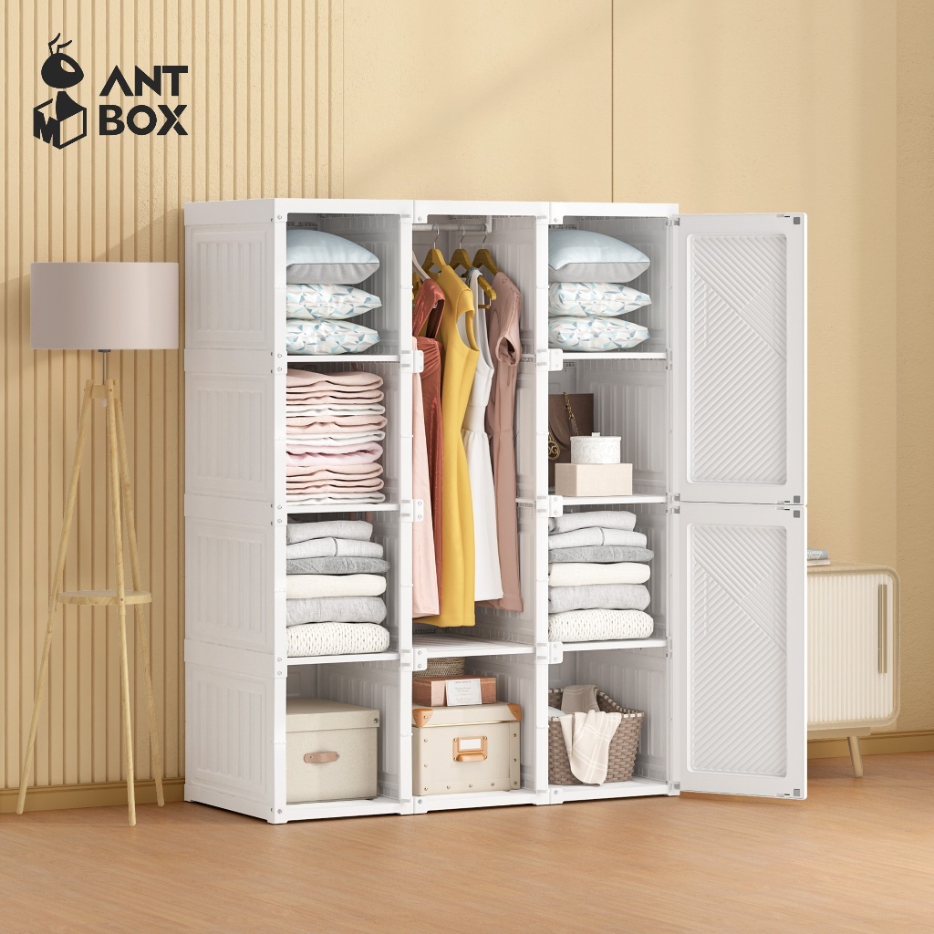 ANTBOX ตู้เสื้อผ้า ขาว 12 ช่อง 1 แขวน ติดตั้งง่าย สไตล์โมเดิร์น เหมาะกับการแต่งห้องทุกสไตล์