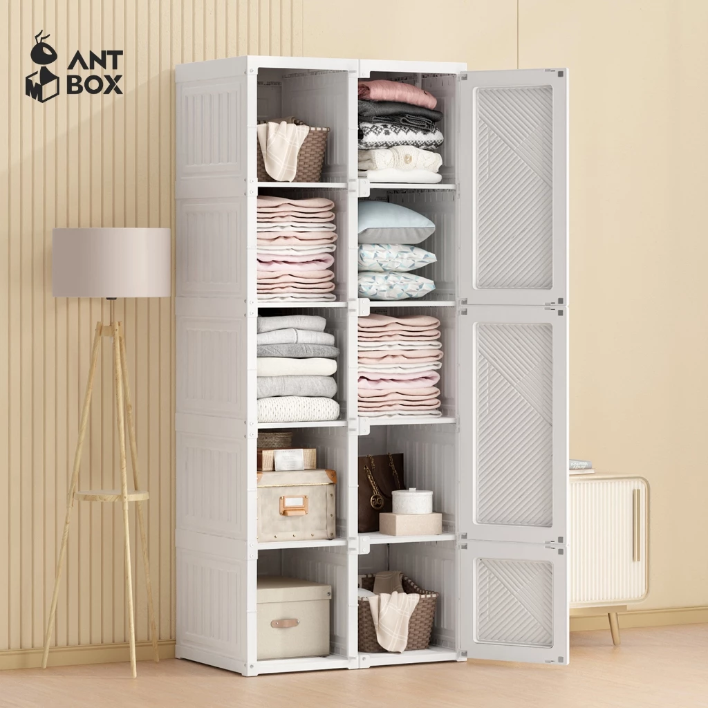 ANTBOX ตู้เสื้อผ้าเอนกประสงค์ 10 ช่อง 590L ประตูสีขาว