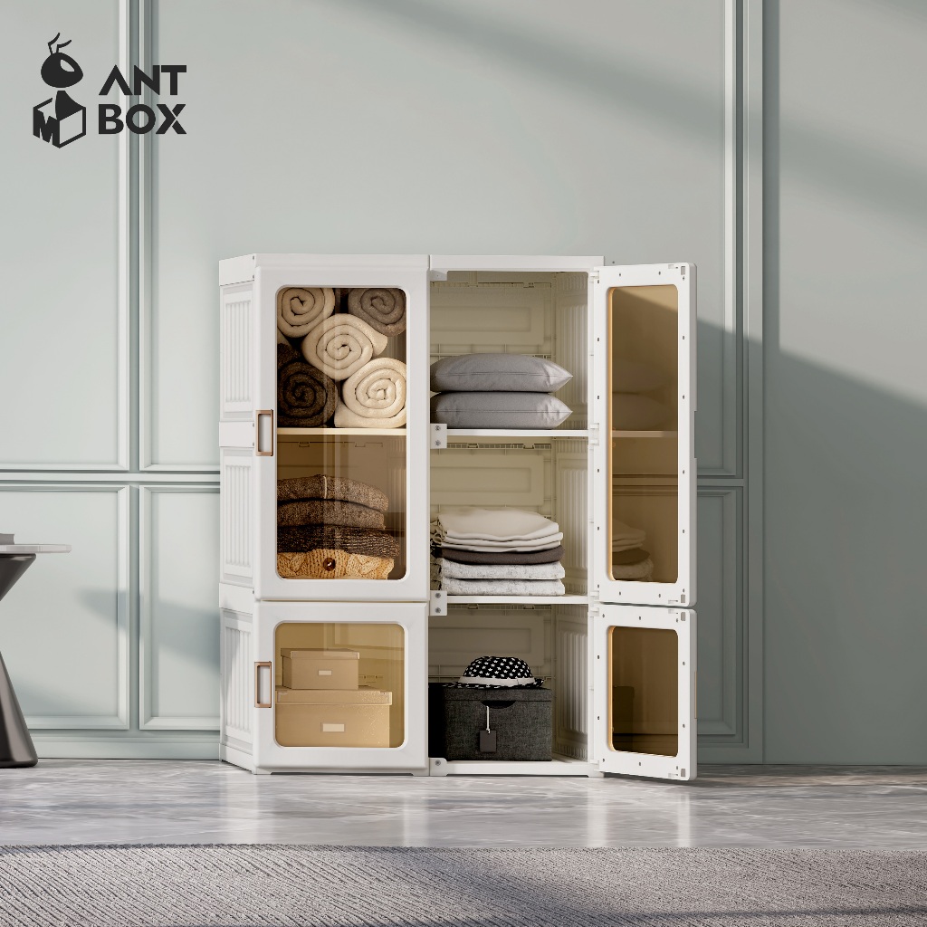 ANTBOX [พร้อมส่ง!! ] ตู้เสื้อผ้า 6 ช่อง 360L ประตูใสโปร่งแสงมองเห็นด้านในได้ สไตล์โมเดิร์น เหมาะกับก